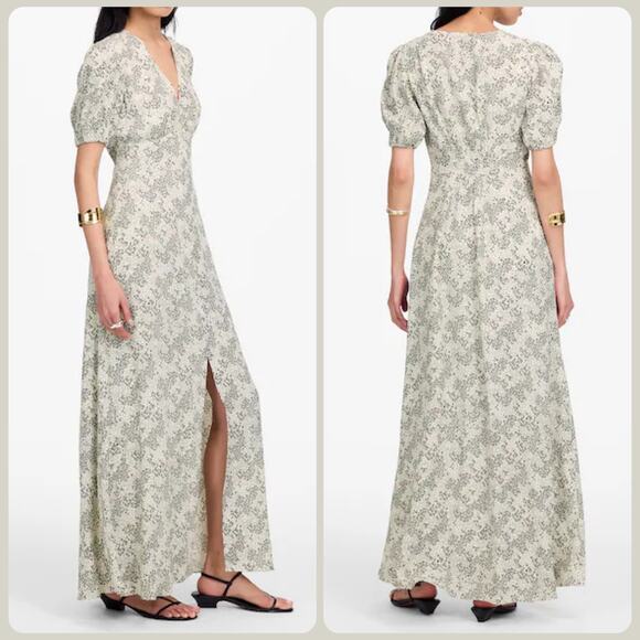 Madewell Puff-Sleeve V-Neck Maxi Dress in Harper Floral Ivory Women’s Size 10 - Picture 1 of 15